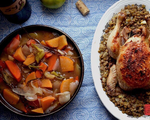 курица с овощами тушеная в сидре