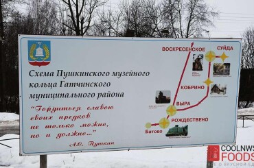 На фото карта маршрута Пушкинских мест Гатчинскаого района Ленинградской области.