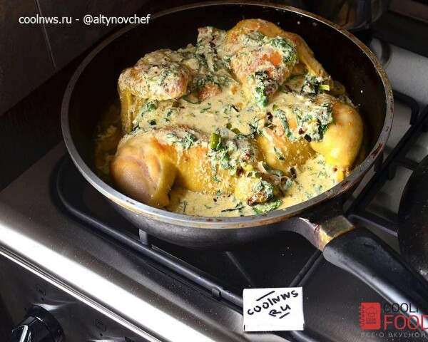 цыпленок чкмерули (шкмерули) на сковороде